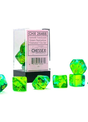 Chessex 7 - Gemini Translucent Green-Teal with Yellow