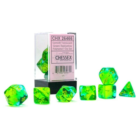 Chessex 7 - Gemini Translucent Green-Teal with Yellow