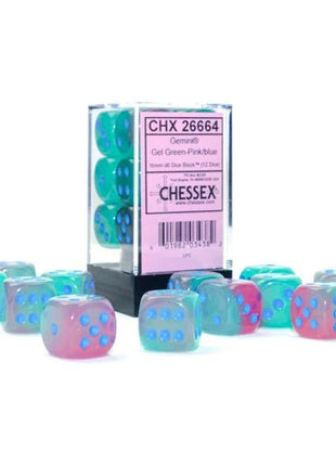 Chessex - 16mm Gemini Luminary Gel Green-Pink with Blue (12)