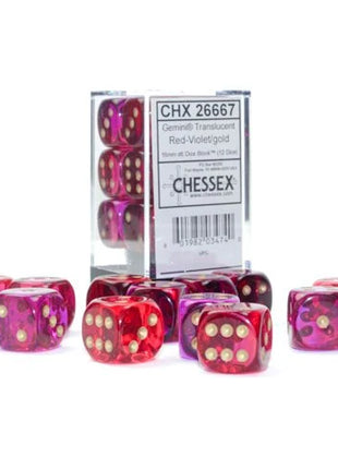 Chessex - 16mm Gemini Translucent Red-Violet with Gold (12)