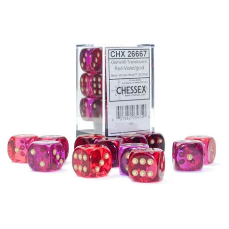 Chessex - 16mm Gemini Translucent Red-Violet with Gold (12)