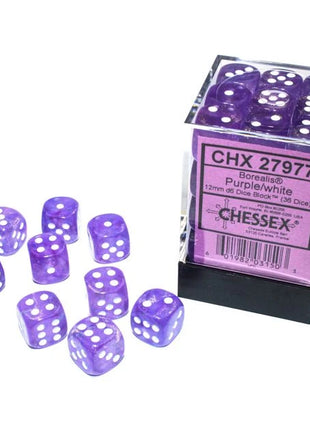Chessex - 12mm Borealis Luminary Purple with White (36)