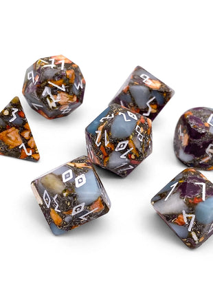 Norse Foundry: Amazonite Orange Imperial Jasper with Copper- 7 Piece Dice