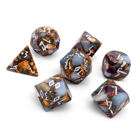 Norse Foundry: Amazonite Orange Imperial Jasper with Copper- 7 Piece Dice