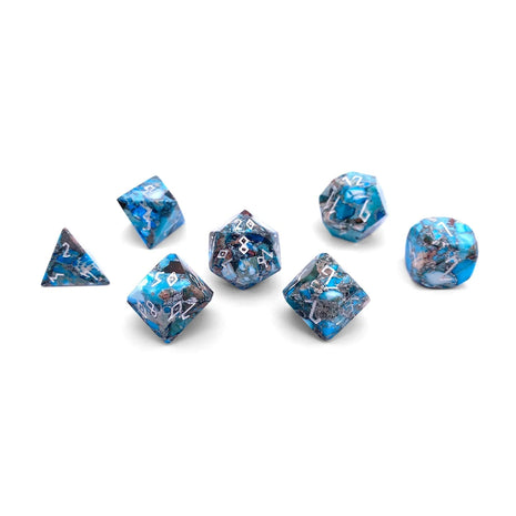 Norse Foundry: Blue Howlite with Brass- 7 Piece Dice