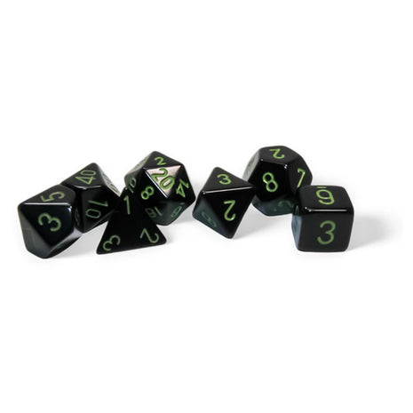 Chessex 7 - Opaque Black with green