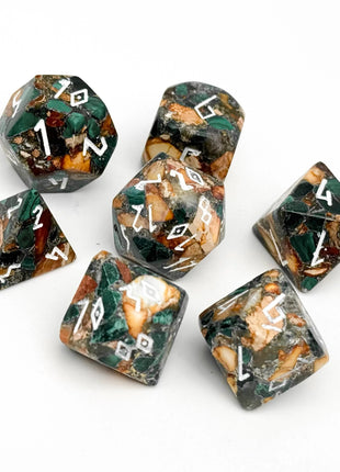 Norse Foundry: Malachite Orange Imperial Jasper- 7 Piece Dice