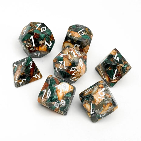 Norse Foundry: Malachite Orange Imperial Jasper- 7 Piece Dice