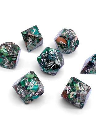 Norse Foundry: Pyrite Green Imperial Jasper - 7 Piece Dice
