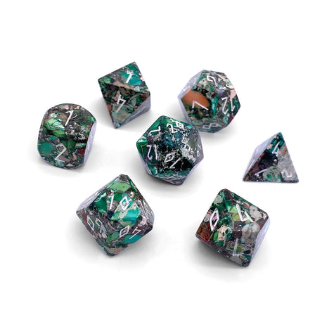 Norse Foundry: Pyrite Green Imperial Jasper - 7 Piece Dice