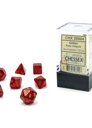 Chessex 7 Mini: Glitter Ruby with Gold