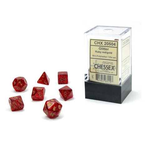 Chessex 7 Mini: Glitter Ruby with Gold