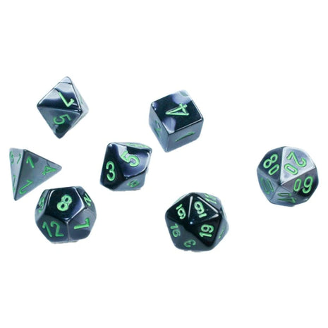 Chessex 7 Mini: Black Grey with Green